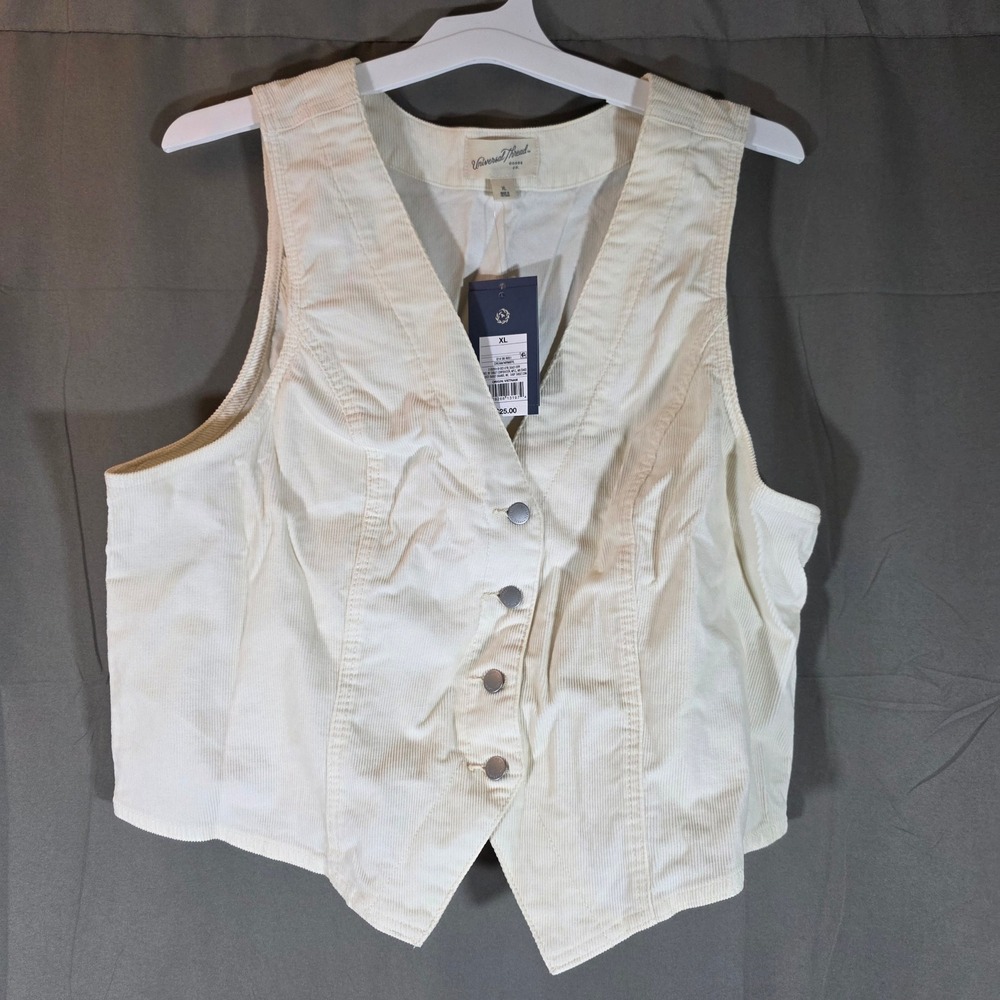 Universal Thread Womens XL Cream Corduroy Button Front Vest Waistcoat 014088051